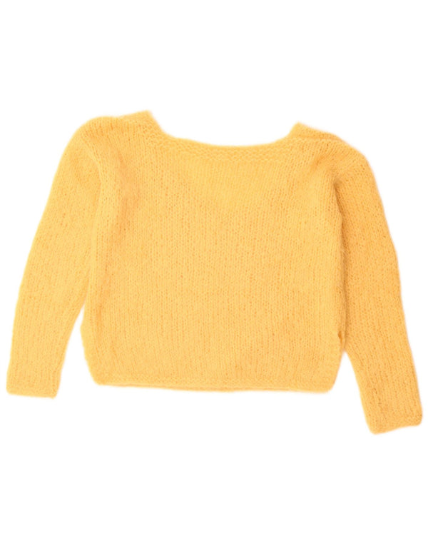 Vintage damski sweter z dekoltem w kształcie litery V, UK 14, średni żółty