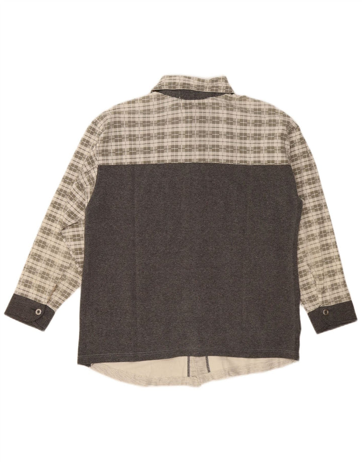 Męska koszula flanelowa w stylu vintage, w średnią szarą kratkę, bawełniana