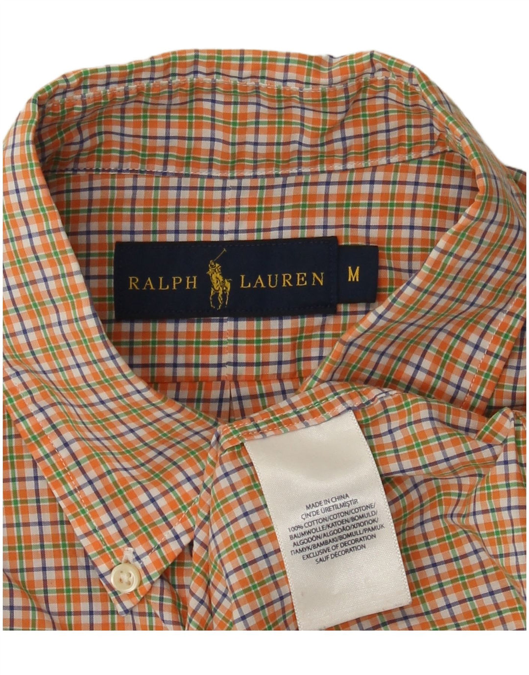 Męska koszula z krótkim rękawem Ralph Lauren, bawełniana w średnią pomarańczową kratkę