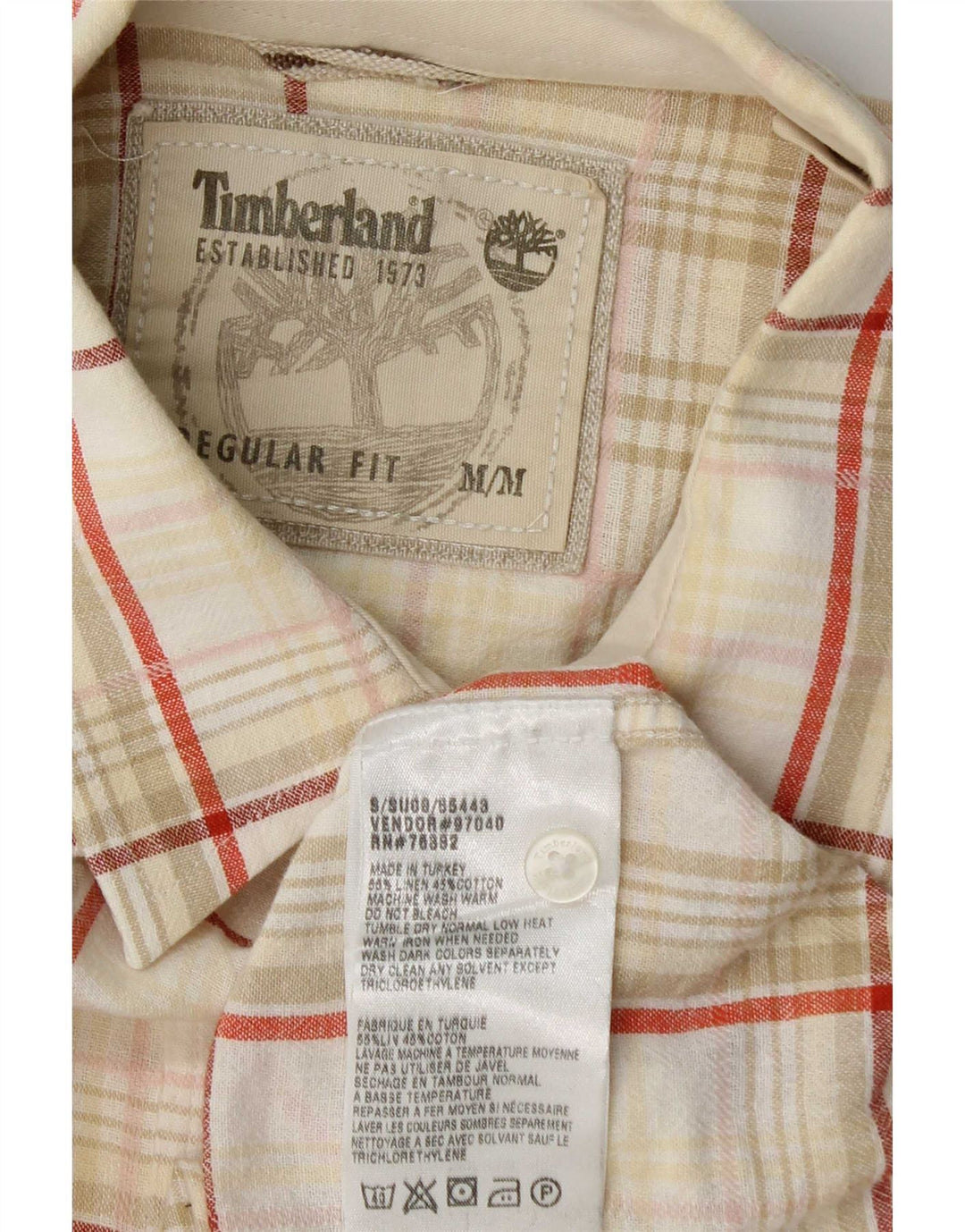 Męska koszula Timberland z krótkim rękawem o regularnym kroju, w średnią beżową kratę, lniana
