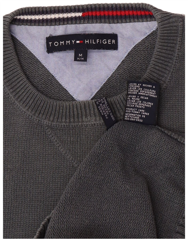 Męski sweter z okrągłym dekoltem Tommy Hilfiger o regularnym kroju, średnioszary, bawełniany