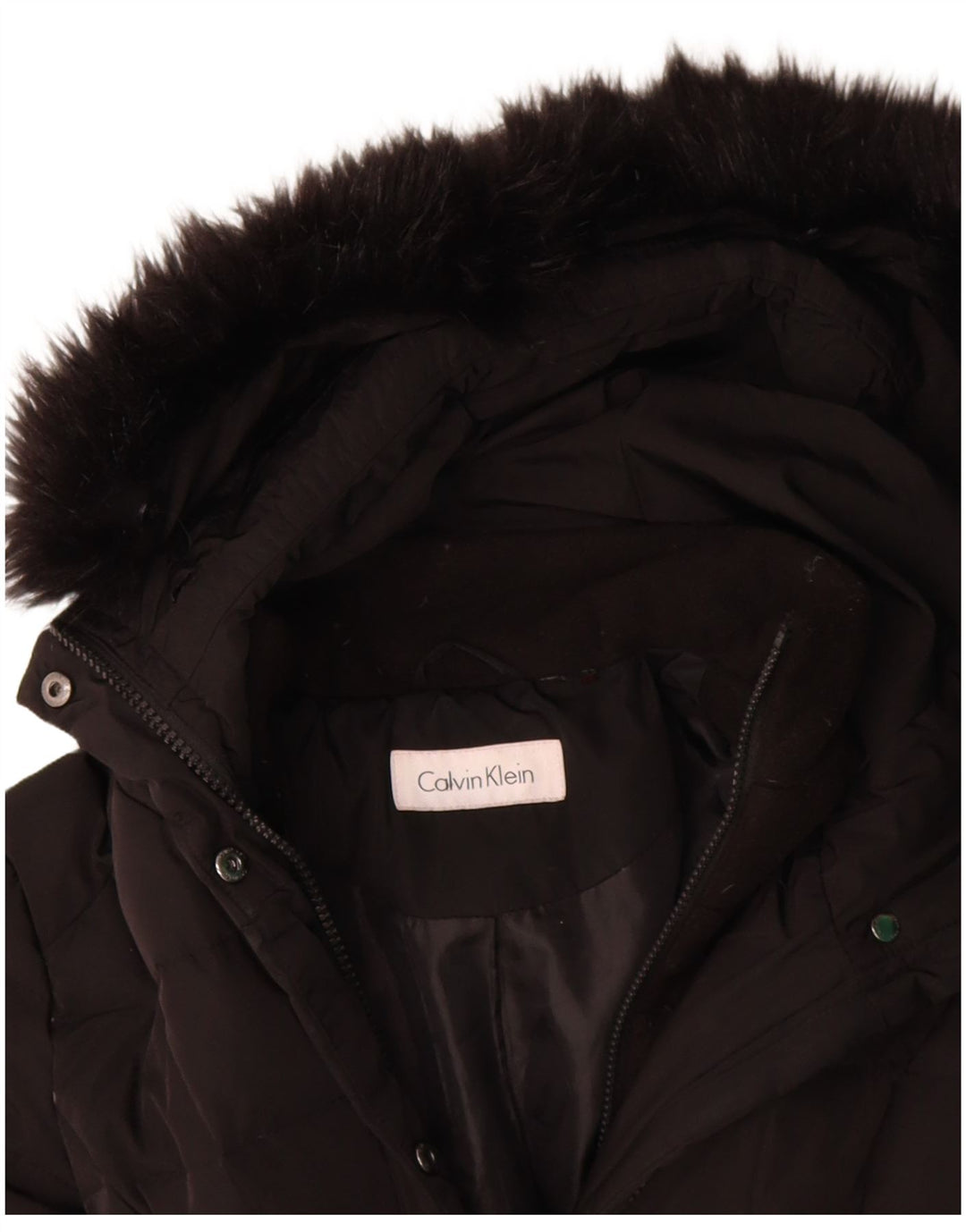 CALVIN KLEIN Womens Hooded Padded Coat UK 10 Small Black Polyester Winter