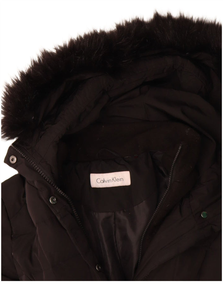 CALVIN KLEIN Womens Hooded Padded Coat UK 10 Small Black Polyester Winter