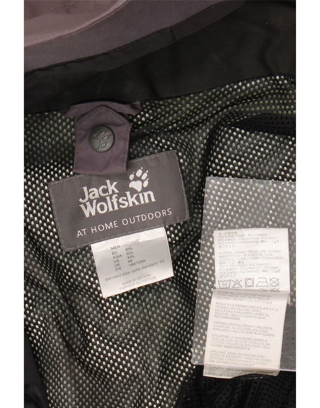 Męska kurtka przeciwdeszczowa z kapturem JACK WOLFSKIN UK 48 2XL Szary poliamid z blokami kolorów