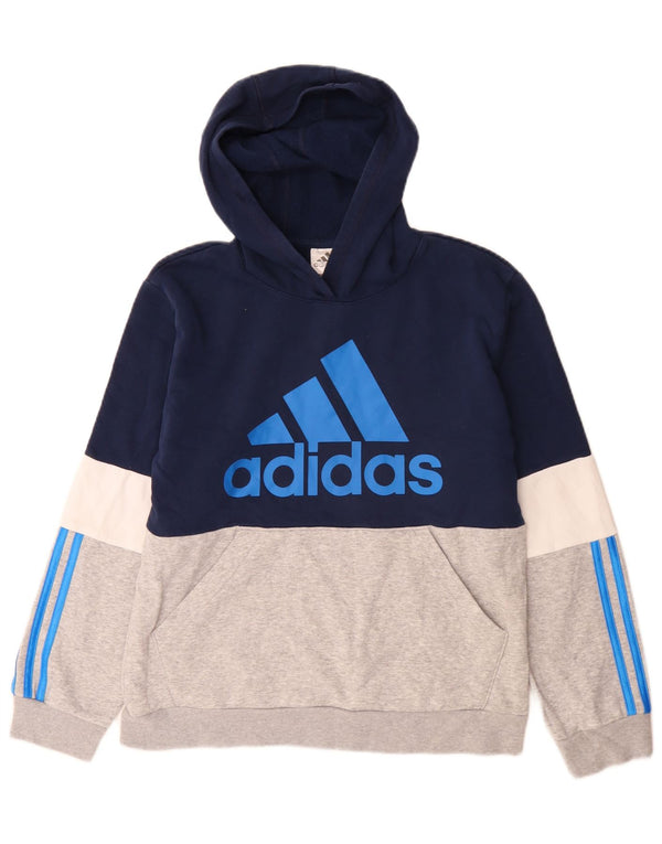 Adidas Dziewczęca bluza z kapturem z grafiką 13-14 lat, duża, niebieska, z blokami kolorów
