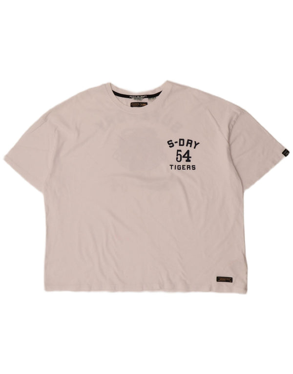 Damska koszulka Superdry Crop Oversize z grafiką Top UK 16, duża, biała, bawełniana