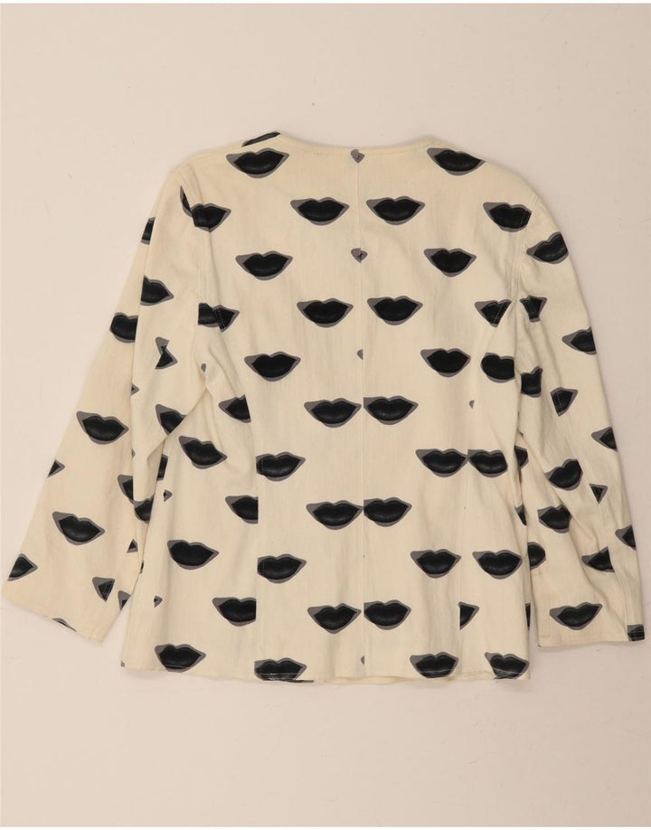 VINTAGE Womens Abstract Pattern Bomber Jacket EU 38 Medium Off White Lycra Vintage Vintage and Second-Hand Vintage from Messina Hembry 