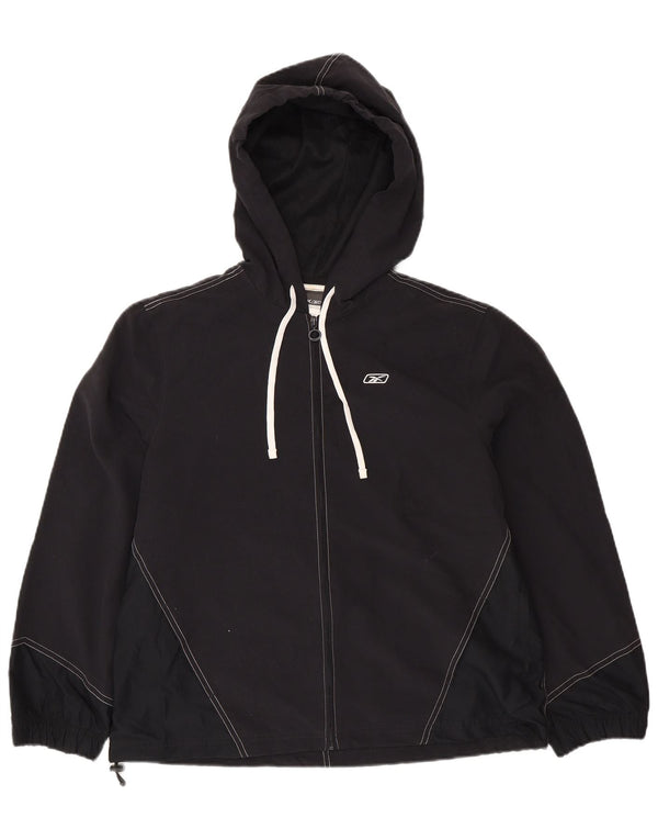 Damska kurtka przeciwdeszczowa z kapturem REEBOK UK 14, duża, czarna, poliester