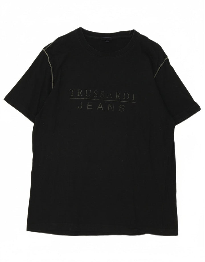 TRUSSARDI JEANS Mens Graphic T-Shirt Top XL Black