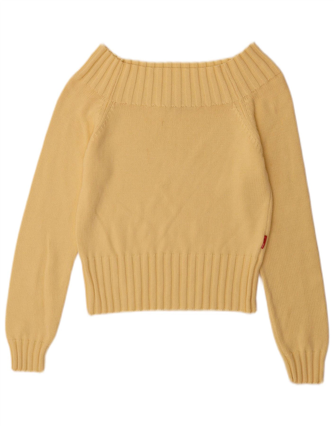 Vintage damski sweter z odkrytymi ramionami UK 12, średnia żółta bawełna