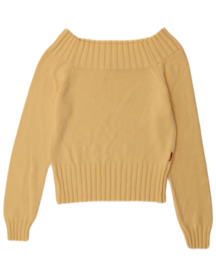 Vintage damski sweter z odkrytymi ramionami UK 12, średnia żółta bawełna