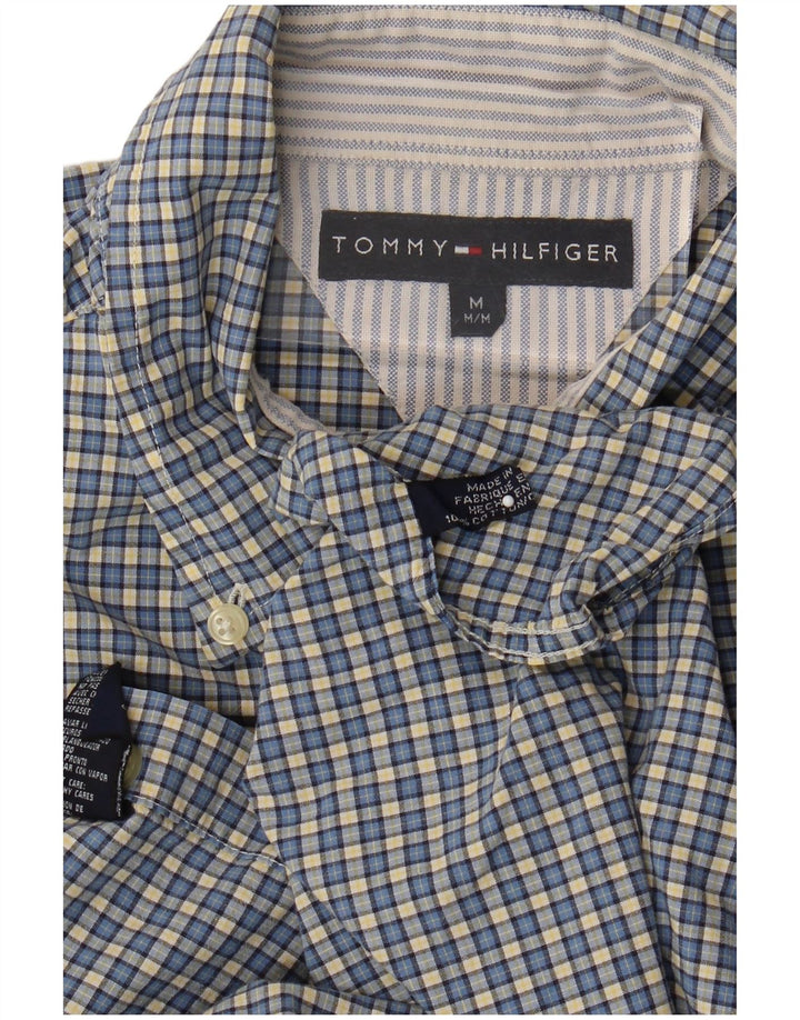 Męska koszula z krótkim rękawem Tommy Hilfiger, bawełniana w średnią niebieską kratkę