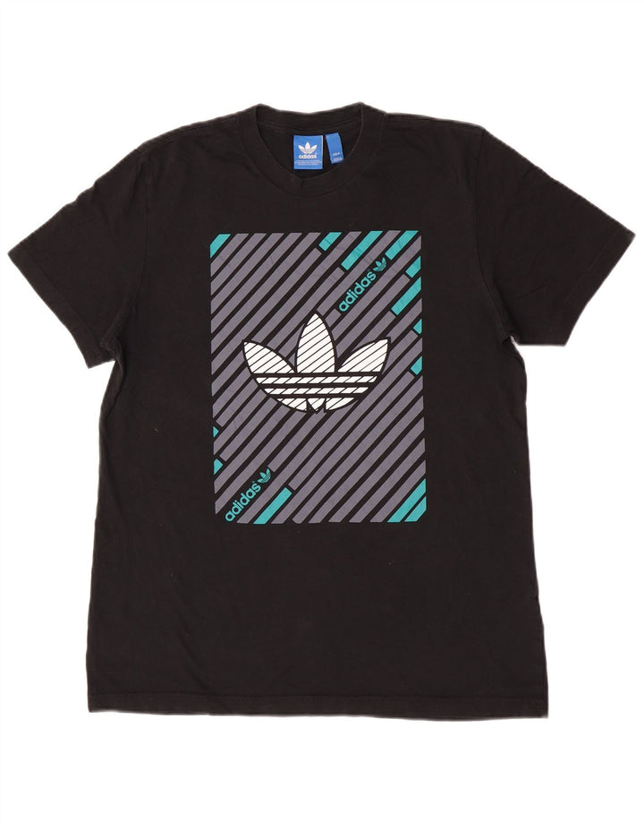 Męska koszulka z grafiką Adidas, średnia, czarna bawełna