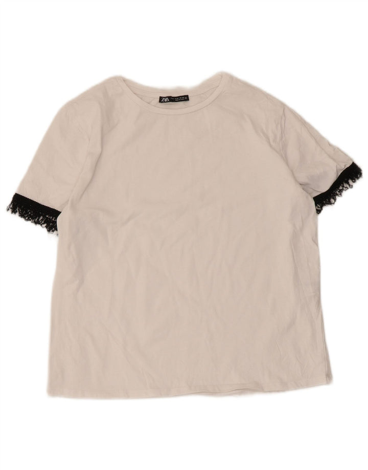T-shirt damski Zara Top UK 12, bawełna w kolorze średniej bieli