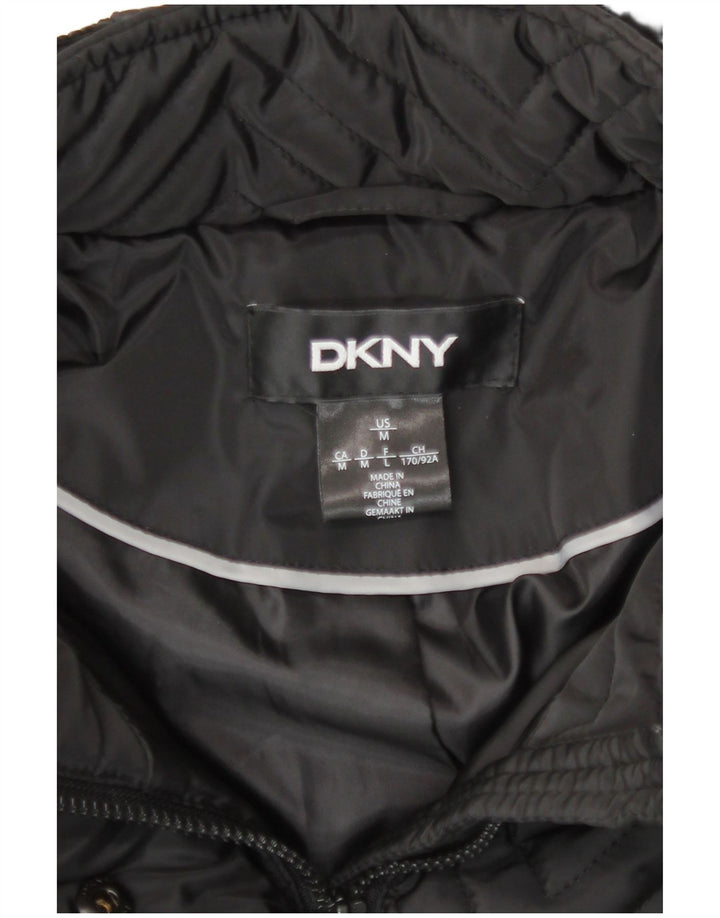 Damski płaszcz wiatrówkowy Dkny z kapturem UK 12, średni czarny Chevron