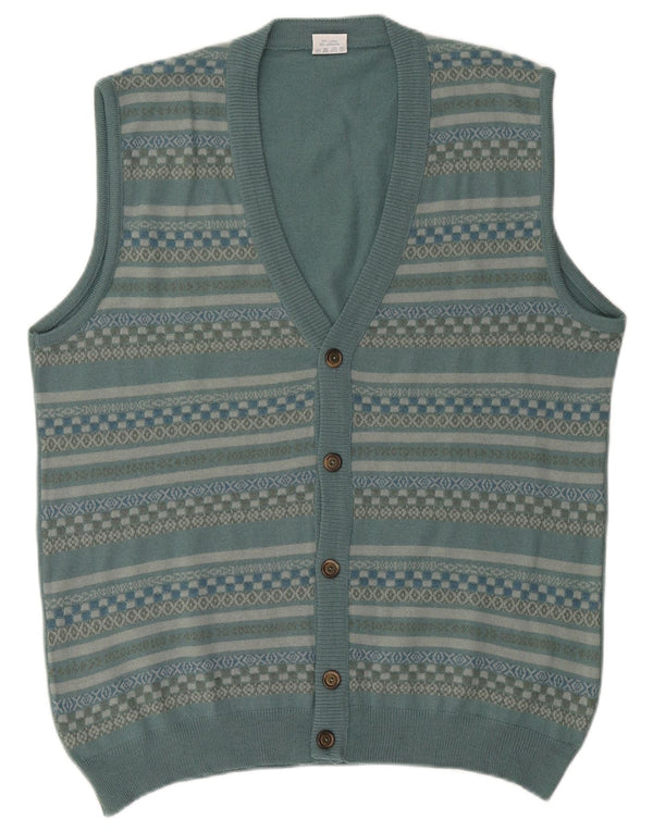 Męski sweter rozpinany bez rękawów Bernardini XL, niebieska, geometryczna wełna