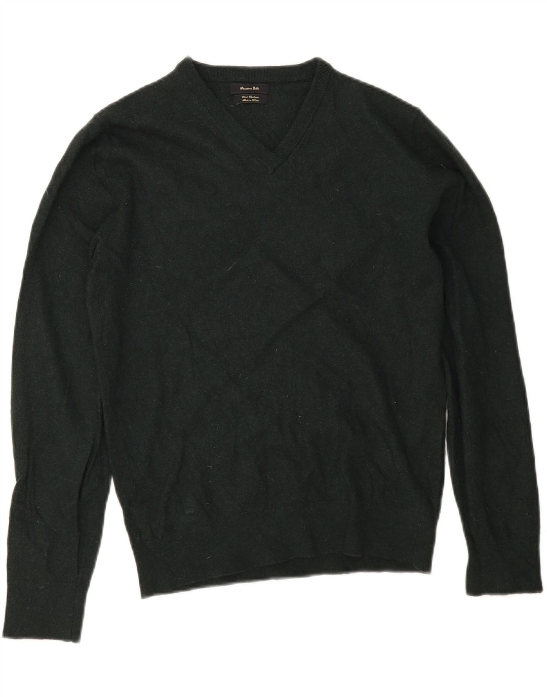 Sweter damski Massimo Dutti z dekoltem w kształcie litery V, UK 14, średnia zielona wełna