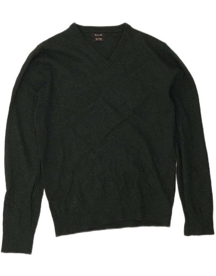 Sweter damski Massimo Dutti z dekoltem w kształcie litery V, UK 14, średnia zielona wełna