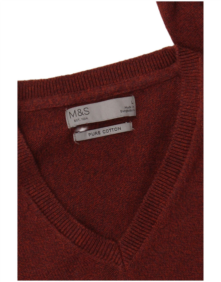 Marks & Spencer Męski sweter z dekoltem w kształcie litery V, duży, bawełniany w czerwone plamki