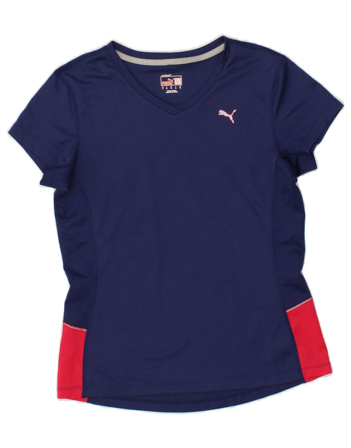 PUMA Womens T-Shirt Top UK 12 Medium  Navy Blue Colourblock Polyester Vintage Puma and Second-Hand Puma from Messina Hembry 