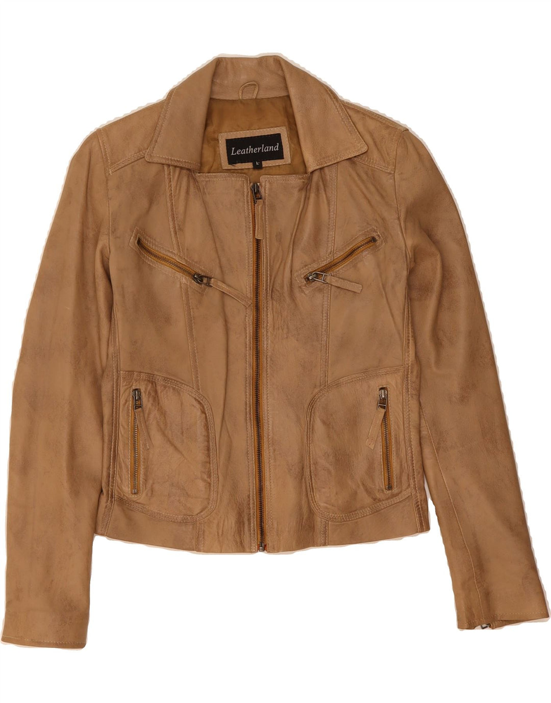 VINTAGE Womens Crop Leather Jacket UK 14 Large Brown Leather Vintage Vintage and Second-Hand Vintage from Messina Hembry 