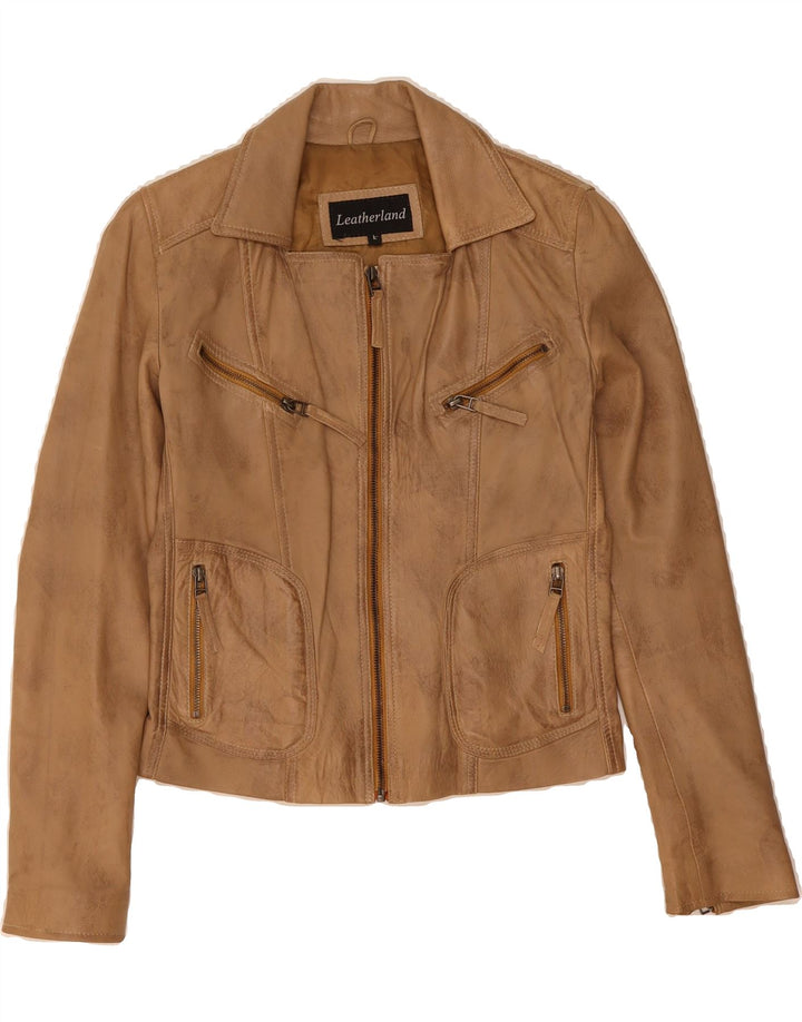 VINTAGE Womens Crop Leather Jacket UK 14 Large Brown Leather Vintage Vintage and Second-Hand Vintage from Messina Hembry 