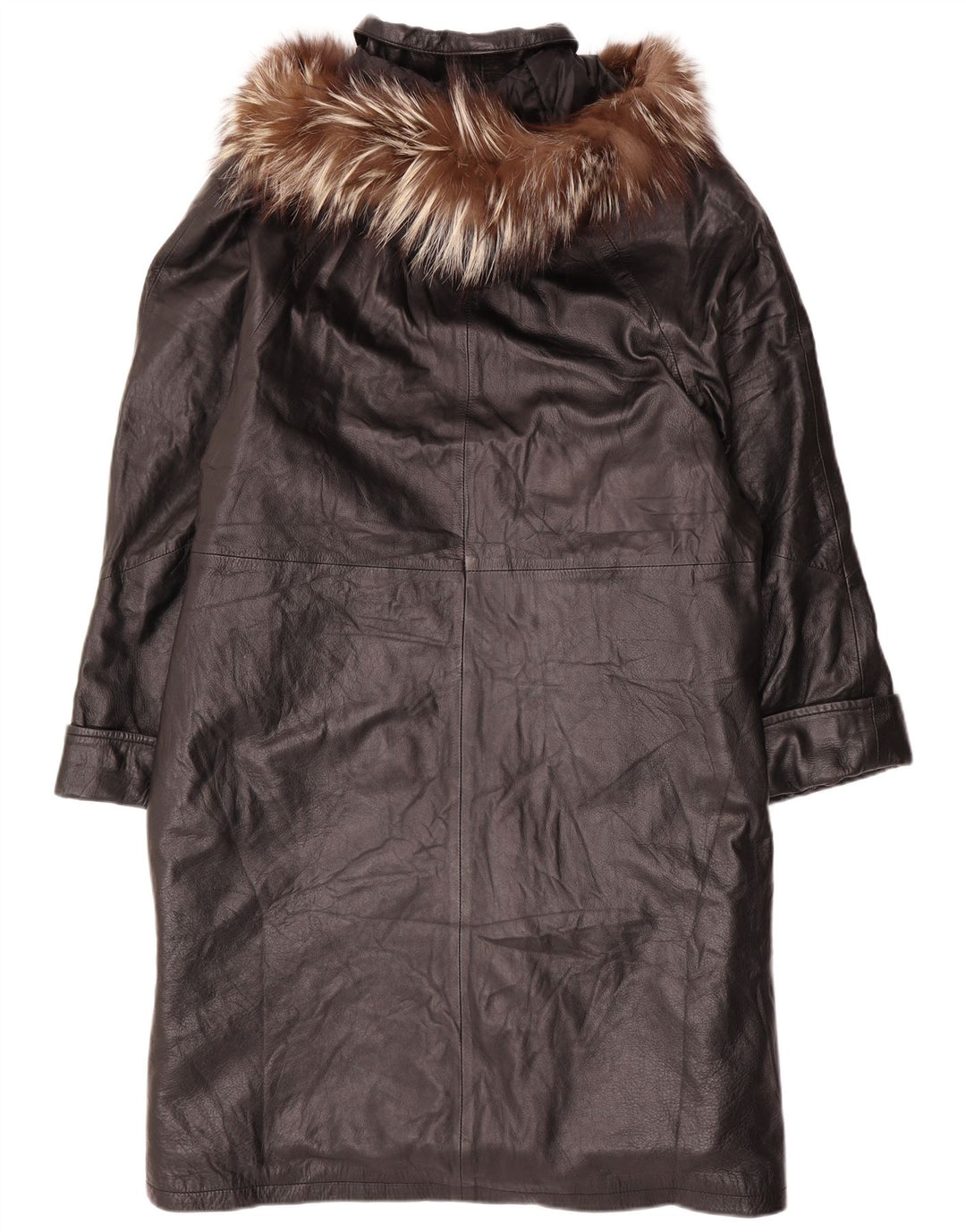 VINTAGE damski płaszcz skórzany z kapturem, oversize, UK 14, średnia czarna skóra