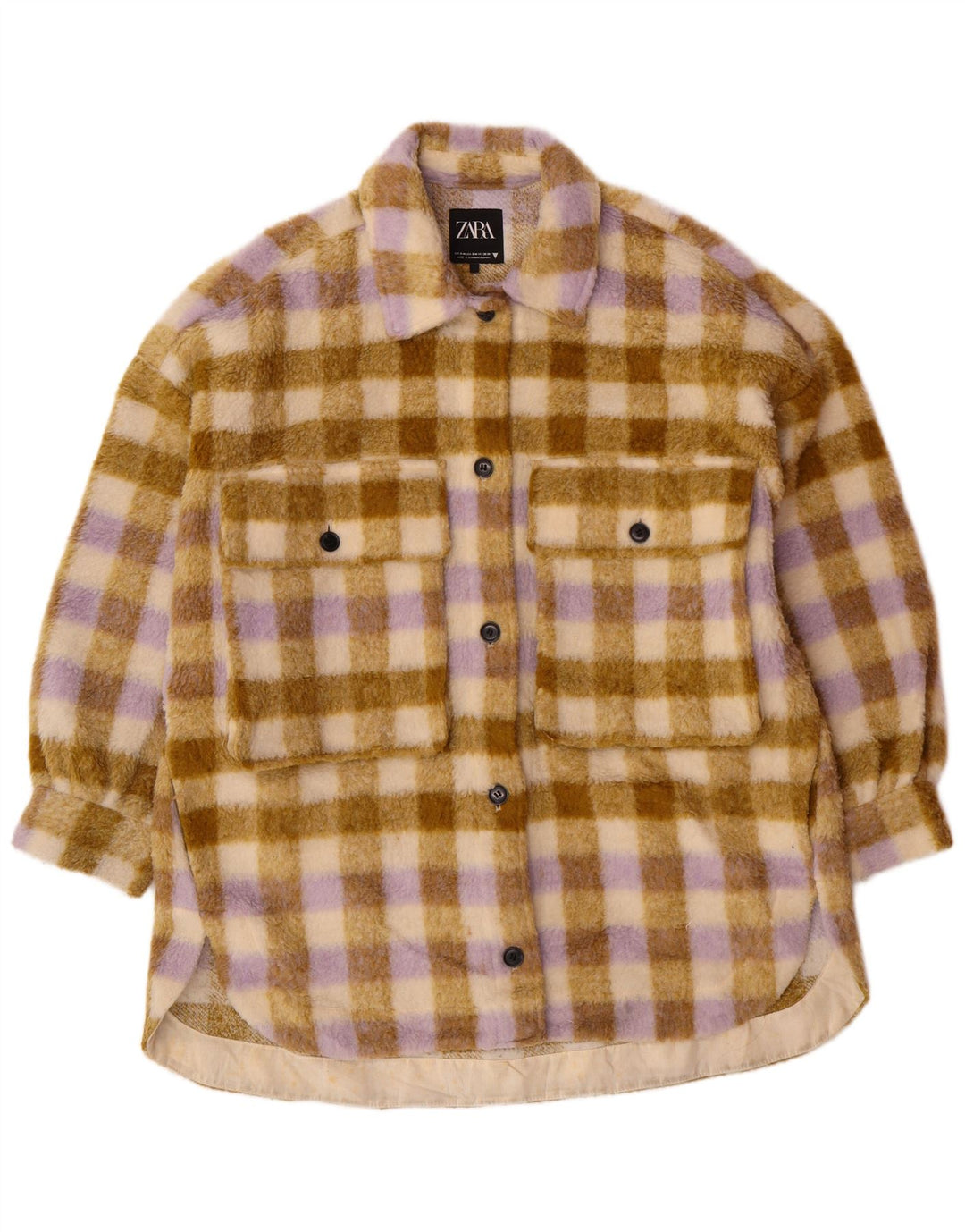 Damska, oversize'owa kurtka polarowa Zara UK 10, mała, beżowa, poliestrowa krata