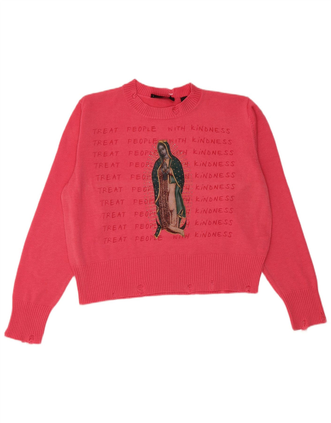 DESIGUAL Damski sweter z krótkim rękawem i okrągłym dekoltem UK 14, średni róż