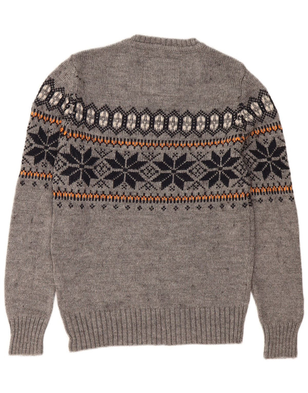 Męski sweter Superdry z okrągłym dekoltem, mały, szary, akryl Fair Isle