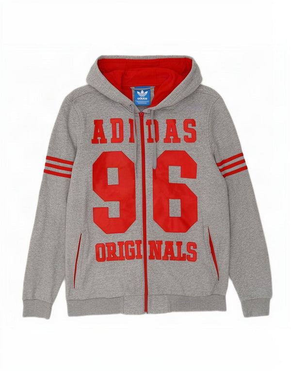 Męski sweter Adidas z grafiką i zamkiem błyskawicznym, średnioszary, bawełniany z plamkami