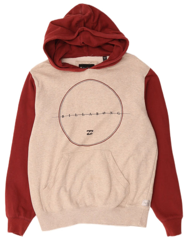 Billabong Mens Graphic Hoodie Jumper Large Beige Colourblock Cotton