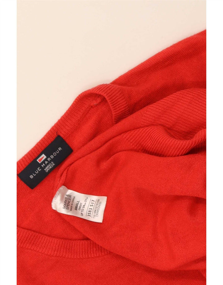 Marks & Spencer Męski sweter w kolorze niebieskim z dekoltem w kształcie litery V, mały, czerwony, akrylowy