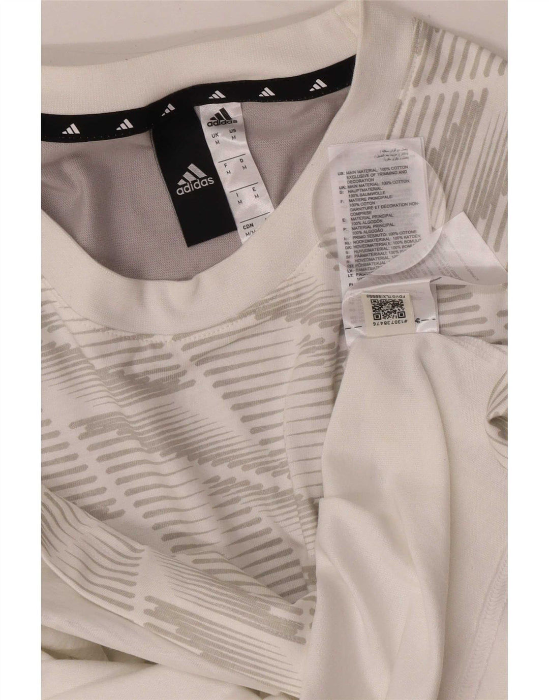 Adidas Męski T-Shirt Top Średniej Białej Geometrycznej Bawełny