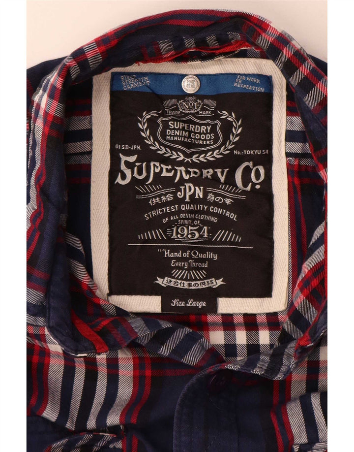 Męska koszula flanelowa Superdry, duża, bawełniana w granatową kratę