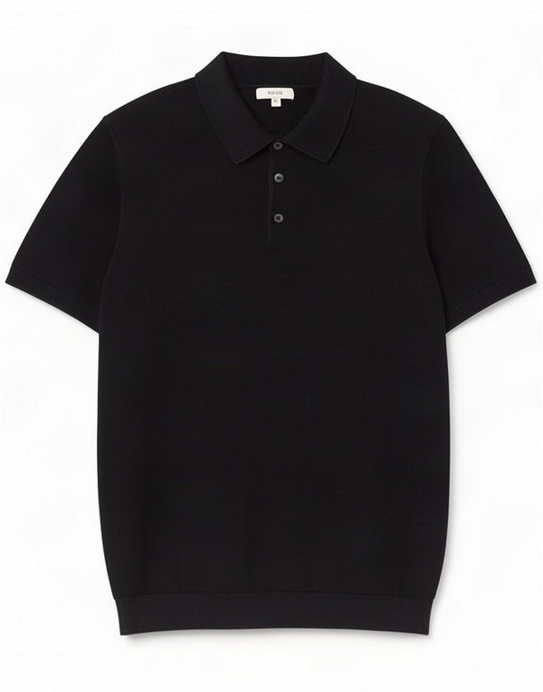 Reiss Mens Short Sleeve Polo Neck Jumper Sweater Medium Navy Blue Cotton