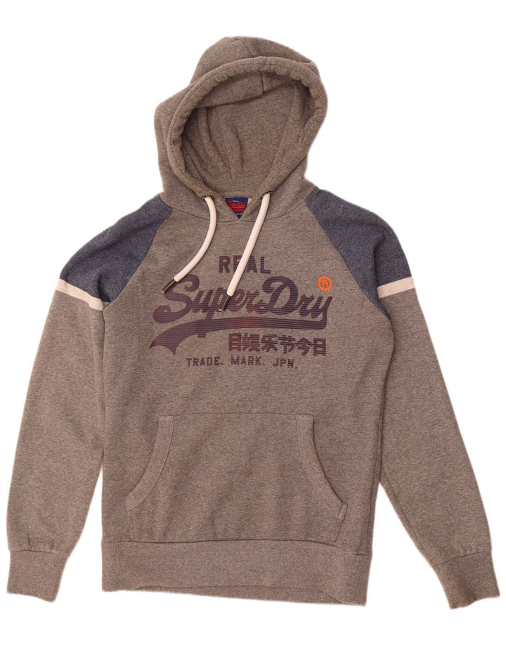 Męski sweter z kapturem Superdry z grafiką, średnioszary, bawełniany z blokami kolorów