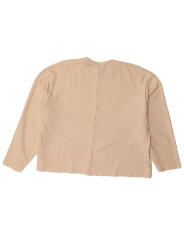 Damski sweter oversize Zara z okrągłym dekoltem UK 16, duży w kolorze złamanej bieli