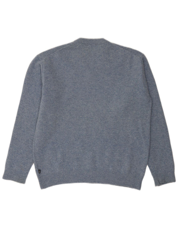 Męski sweter Asics z dekoltem w kształcie litery V, duży, niebieski, z owczej wełny