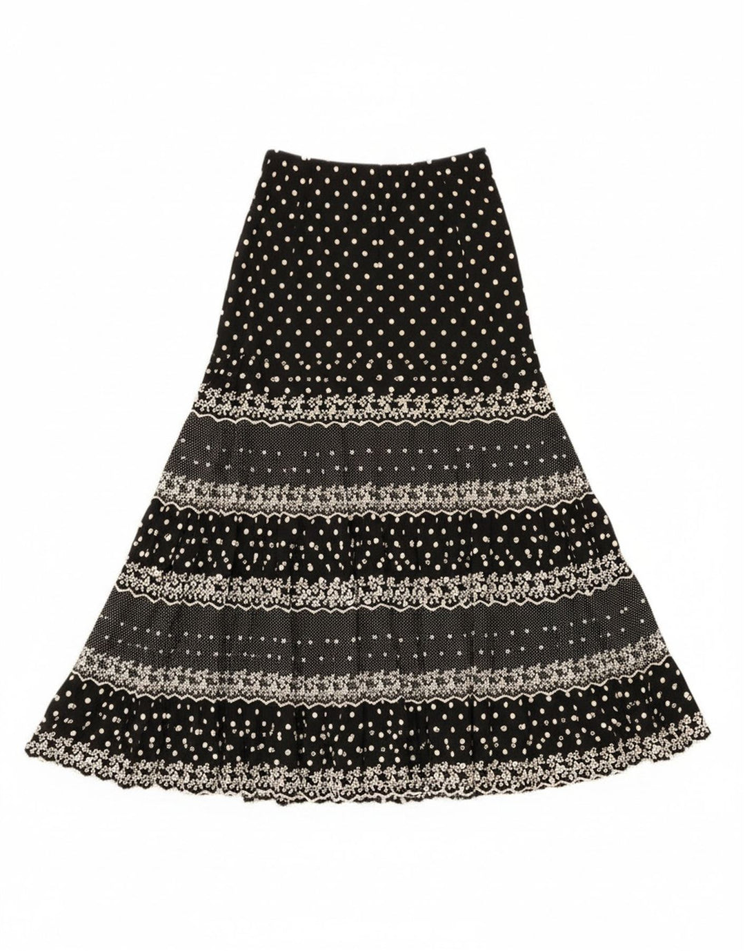 Vintage damska spódnica cygańska W28 średnia czarna w cętki
