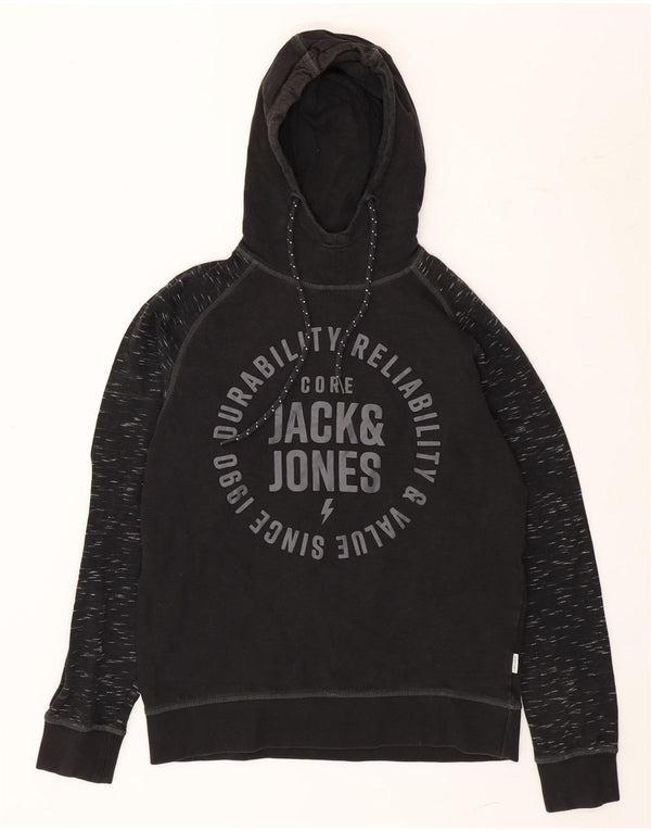 Męski sweter z kapturem Jack & Jones z grafiką, średniej wielkości, czarny, bawełniany w cętki