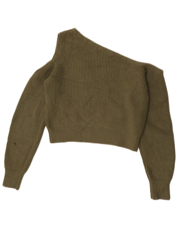 Damski sweter Zara z krótkim rękawem i dekoltem w łódkę, UK 12, średni khaki