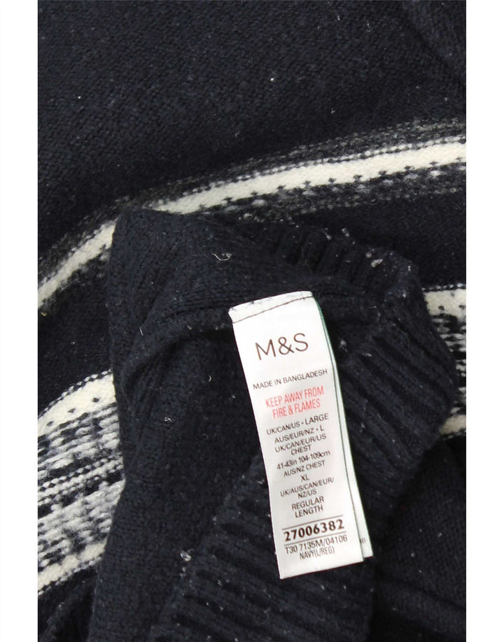 Marks & Spencer Męski sweter zapinany na zamek, duże granatowe paski