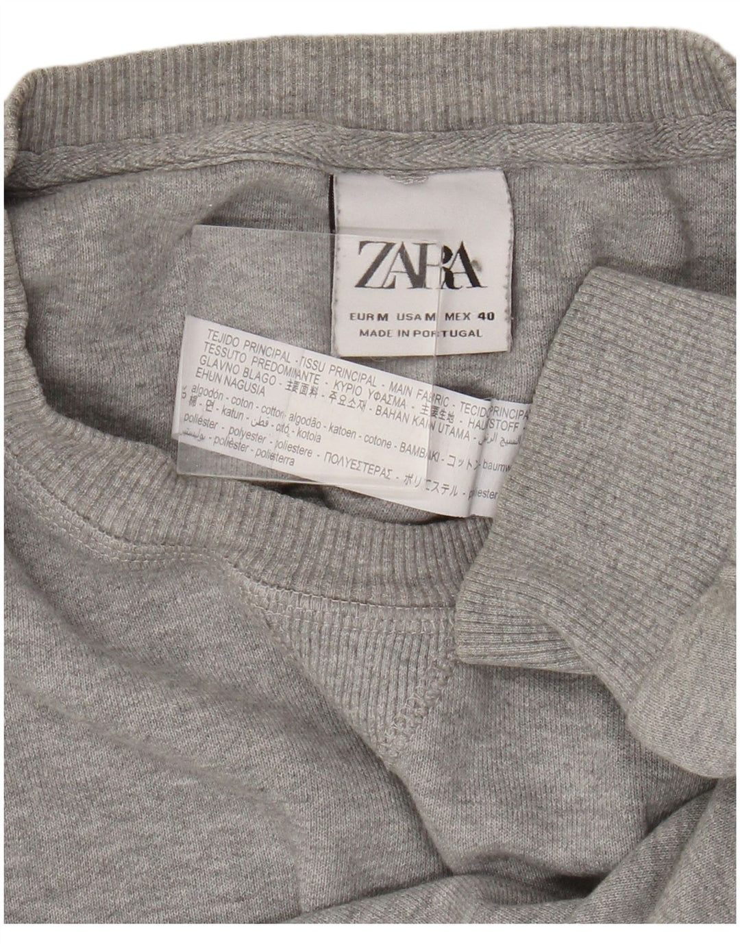 Męski sweter Zara z okrągłym dekoltem, średnioszary, bawełniany