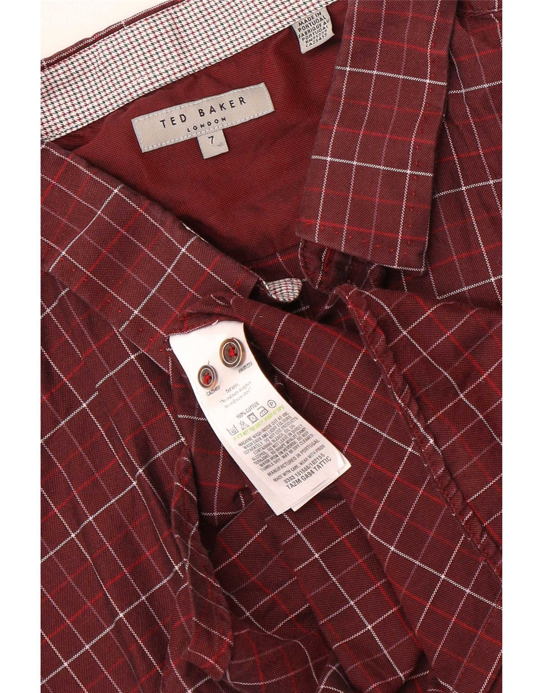 Koszula męska Ted Baker, rozmiar 7, 3XL, bawełniana bordowa krata