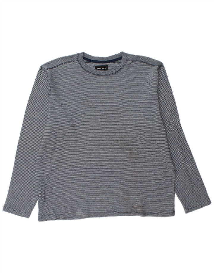 BONOBOS Męski top z długim rękawem XL, niebieski, bawełniany w prążki