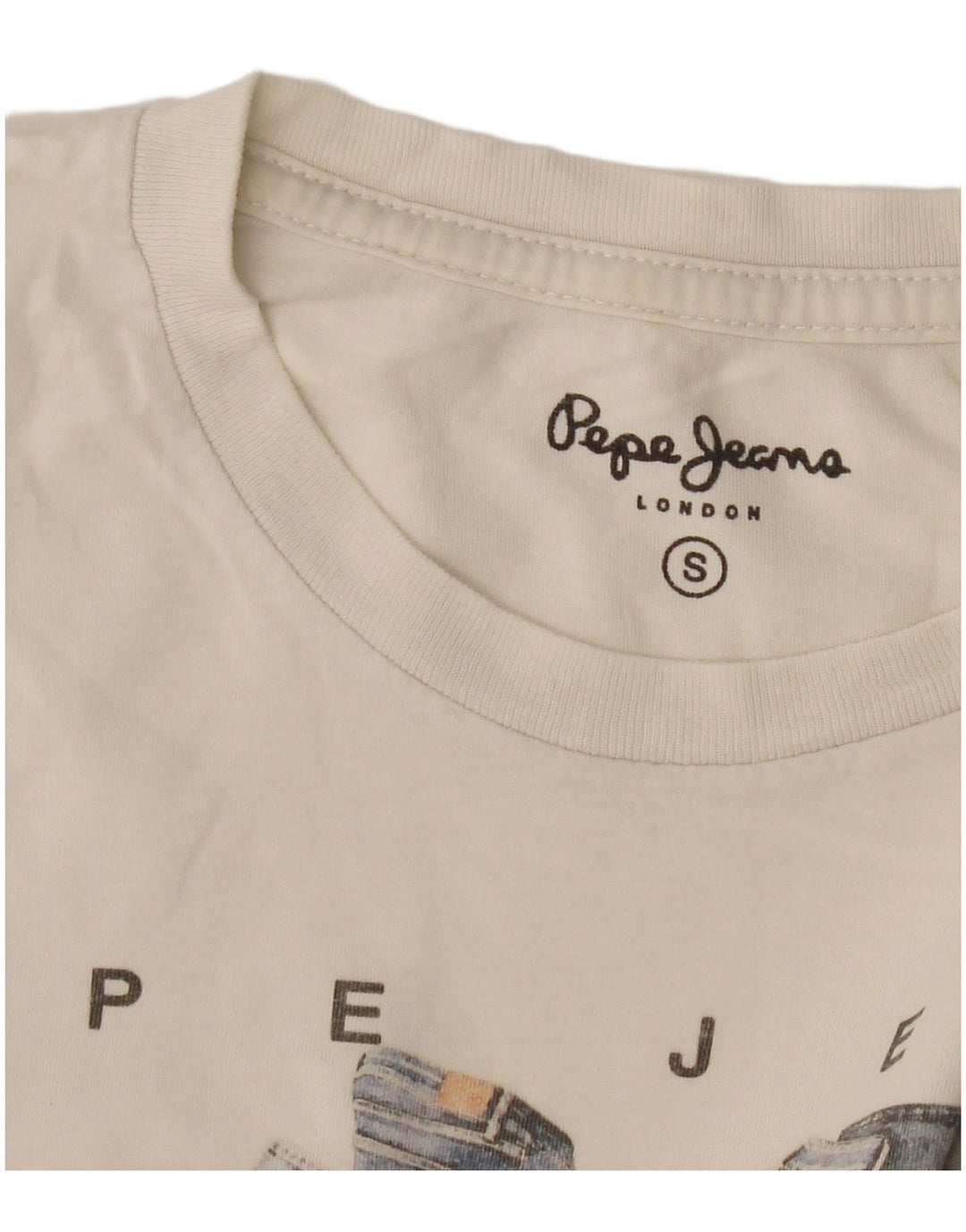 Męski T-shirt z grafiką PEPE Jeans, mały, w kolorze złamanej bieli