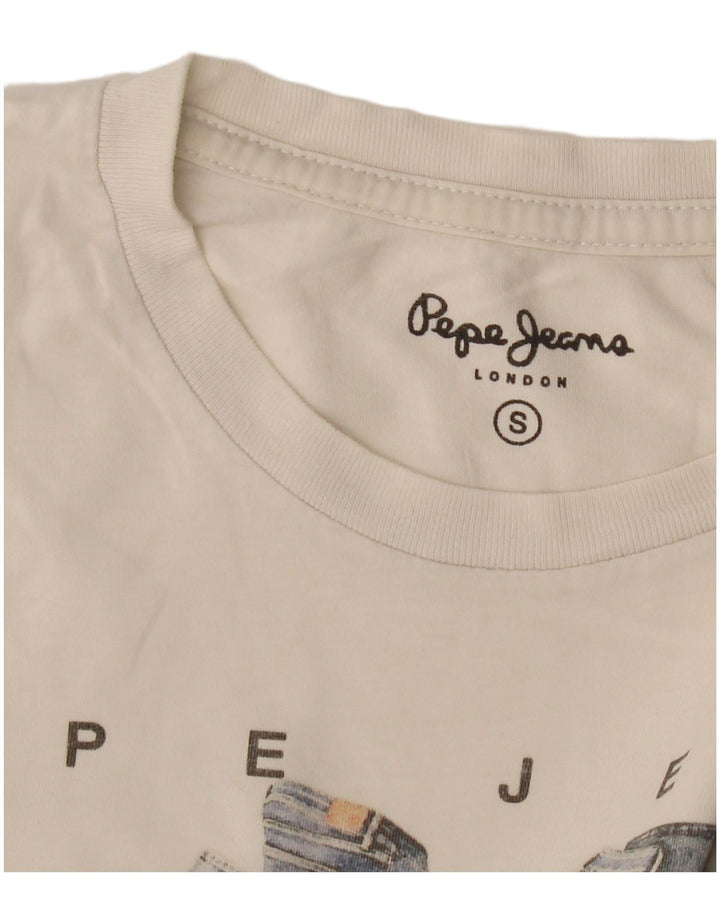 Męski T-shirt z grafiką PEPE Jeans, mały, w kolorze złamanej bieli
