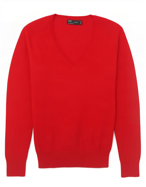 Sweter damski Zara z dekoltem w kształcie litery V, UK 12, średni czerwony