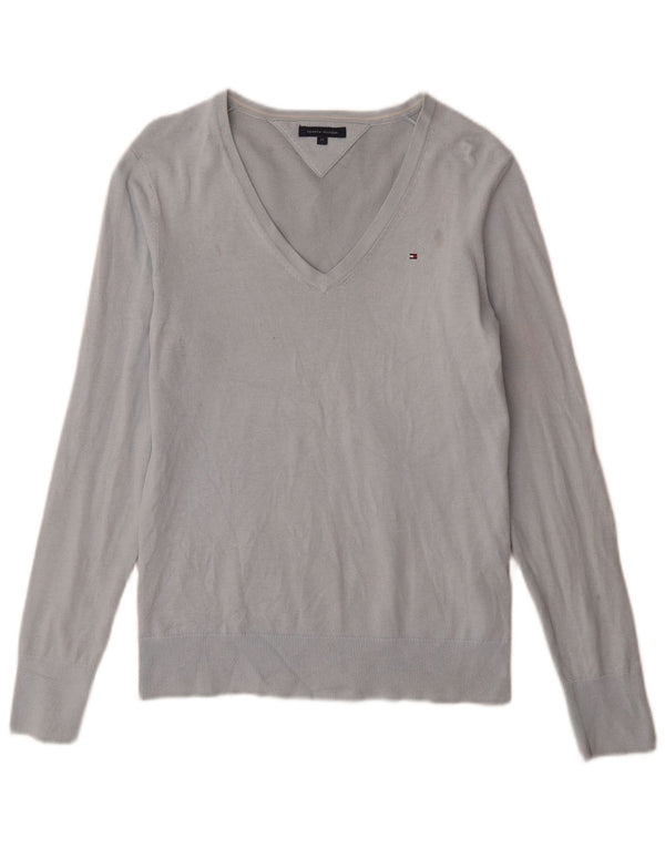 Damski sweter Tommy Hilfiger z dekoltem w kształcie litery V, UK 14, średni niebieski, bawełniany